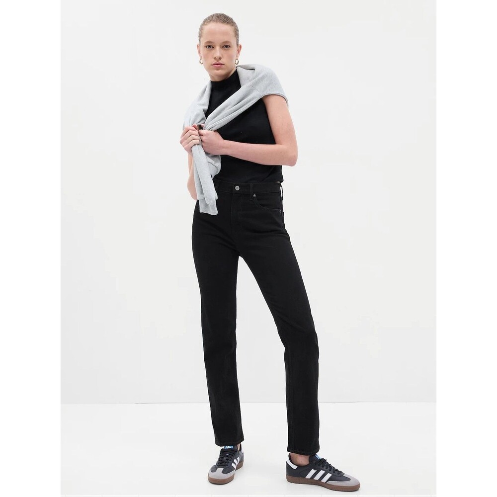 New Gap 90s Straight High Rise‎ Stretch 5-pocket Black Denim Jeans Size 6 Tall